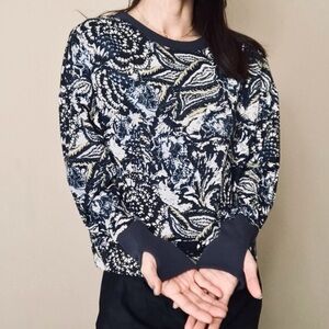 Joie Caleigh Paisley Floral Pattern Navy White Cropped Sweatshirt size L